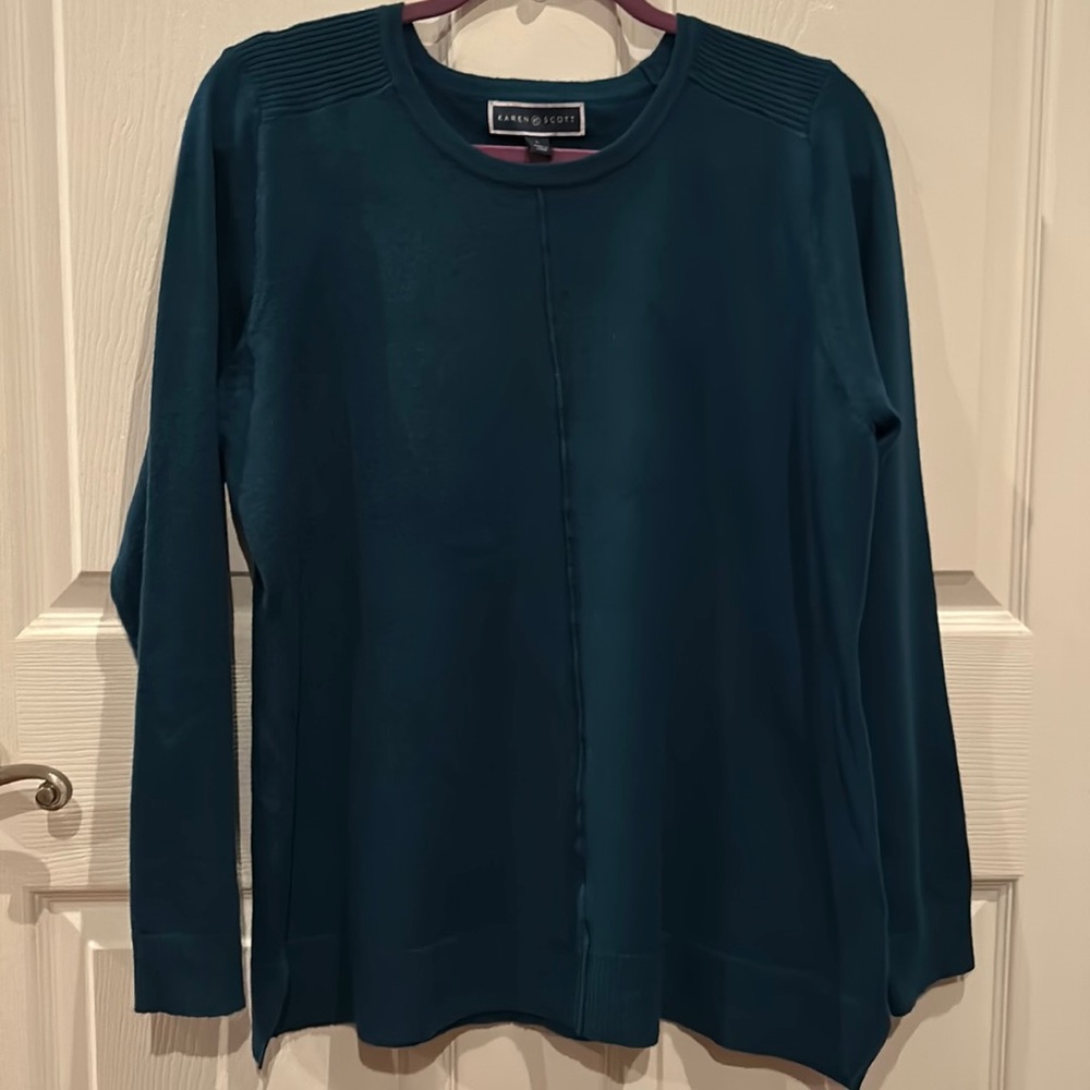 NWT NEW Karen Scott Teal sweater Large L